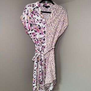 French Connection Yulia Summerwhite Dress Floral Print Short Sleeve Casual Small